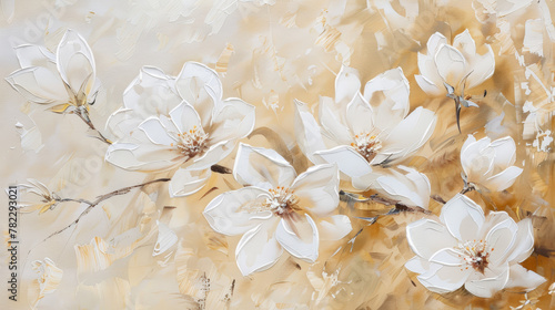 oil painting of white flowers on beige background