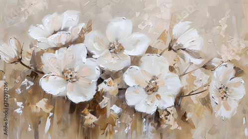 oil painting of white flowers on beige background © Cedric