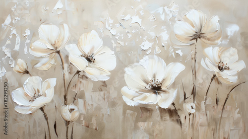 oil painting of white flowers on beige background © Cedric