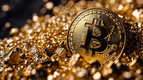 Bitcoin on golden sand - digital treasure concept