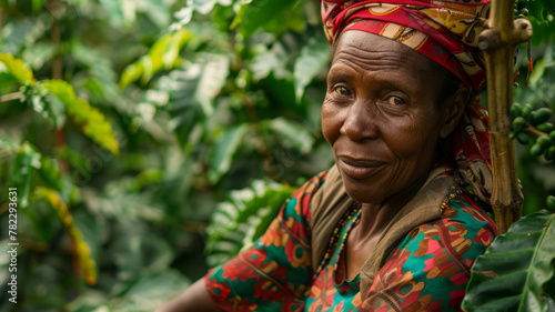 Elderly African woman in a coffee farm