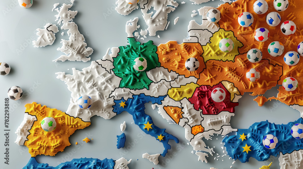 Soccer Balls Map on Europe Outline