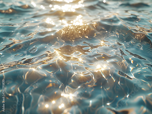 golden transparent water surface with ripples photo