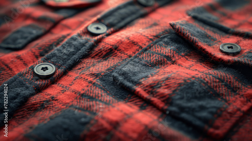 Close-up of a red plaid flannel shirt.