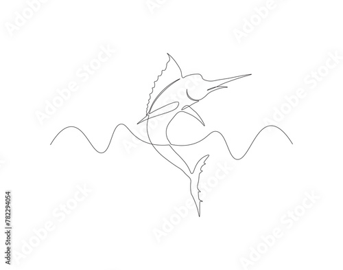 Continuous line drawing of marlin fish. One line of marlin fish. Marine animal concept continuous line art. Editable outline.