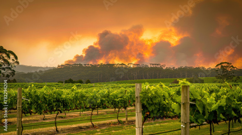 Vineyard and forest fire - grape harvest is in danger, possible smoke taint, wine spoilage