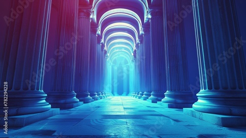 Abstract Architectural Elements: A 3D vector illustration of a series of columns merging and diverging photo