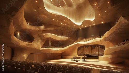 Develop CAE simulation for optimal acoustic experience in architectural spaces, focusing on sound reflection, absorption, and diffusion for immersive environments like concert halls photo