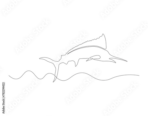 Continuous line drawing of marlin fish. One line of marlin fish. Marine animal concept continuous line art. Editable outline.