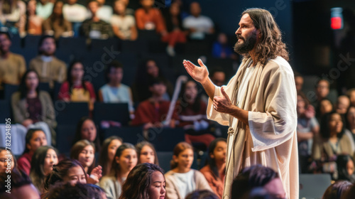 Jesus Christ as a motivational speaker at some event for children © Kondor83