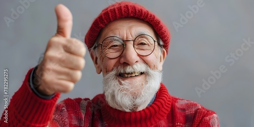 Beaming Elderly Character Giving Thumbs Up Approving of the Aged photo
