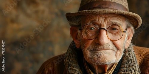 Elderly Man with Knowing Smirk Possessing Secrets of sagacity photo