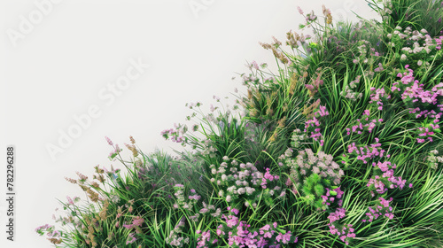 row of flowers in grass isolated