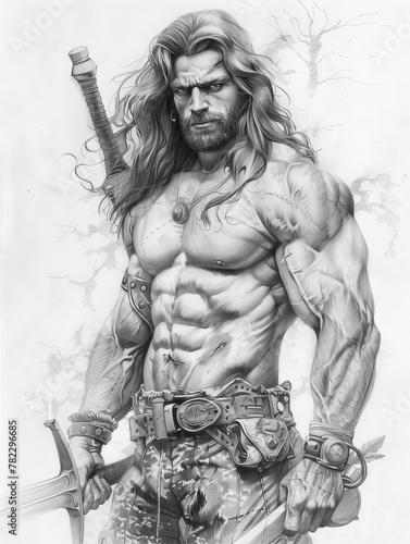 sketch of a warrior man - generative ai