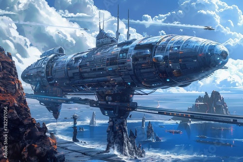 a visionary concept art for a sci-fi project, depicting futuristic landscapes.