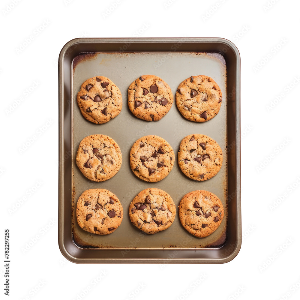 A close up of a cookie tray with nine cookies on it