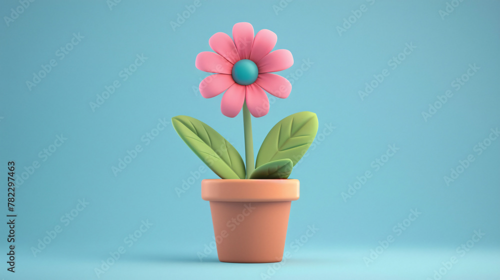 Cute Cartoon Pink Flower in a Pot