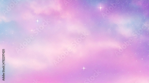 Rainbow unicorn pastel background with glitter stars. Pink fantasy sky. Holographic space with bokeh. Fairy iridescent gradient backdrop. Vector	 photo