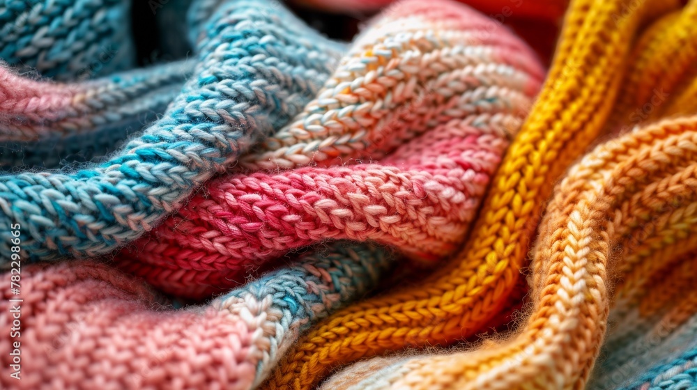 A close up of a pile of colorful yarns on top of each other, AI A close up of a pile of colorful yarns on top of each other, AI