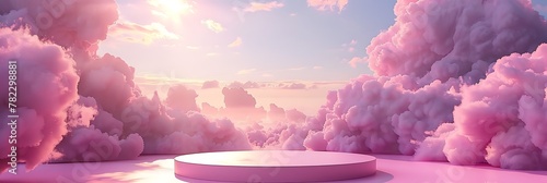 "Pink 3D Product Podium Display on Dreamy Sky Background"