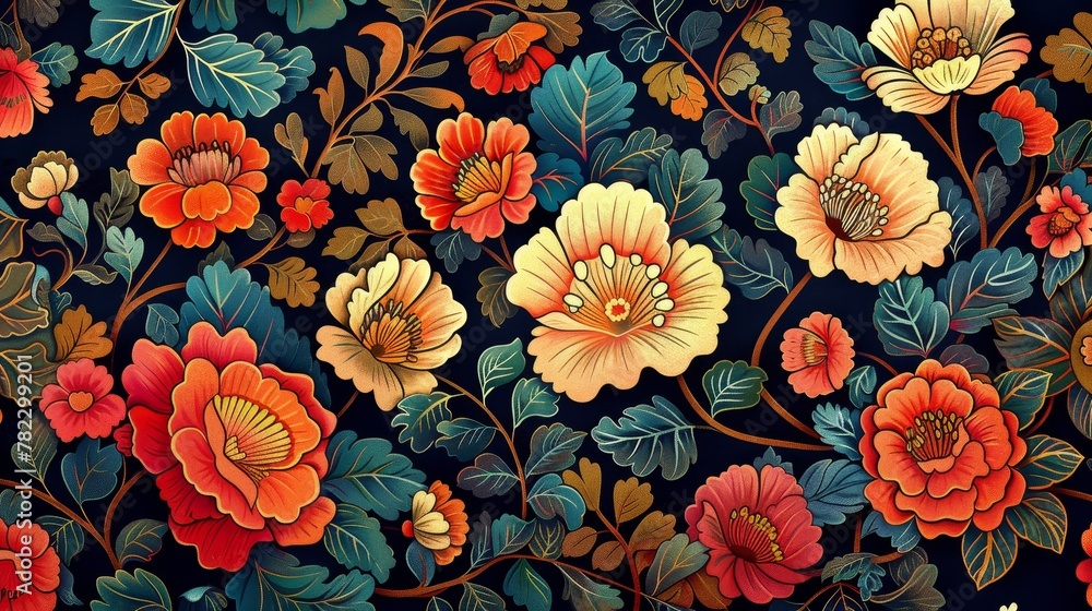 Textile Patterns: A vector illustration of a floral pattern on fabric