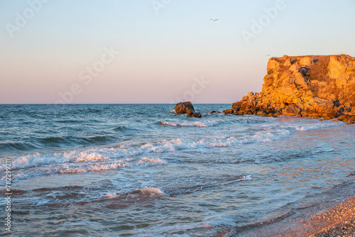 seascape. sea and rocky coast of Crimea, General beaches of the Azov Sea photo