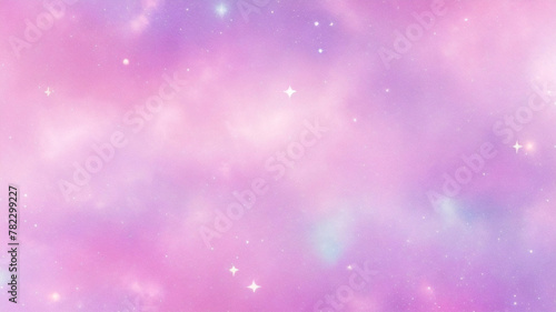 Rainbow unicorn pastel background with glitter stars. Pink fantasy sky. Holographic space with bokeh. Fairy iridescent gradient backdrop. Vector