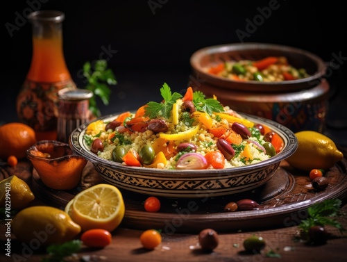 Moroccan Couscous Bowl, Traditional Cuscus, Moroccan Bulgur, Healthy Arabic Food
