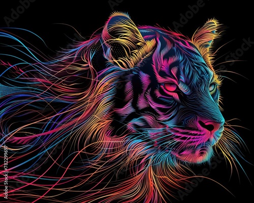 The neon-striped cyber tiger a master of stealth in the digital jungle