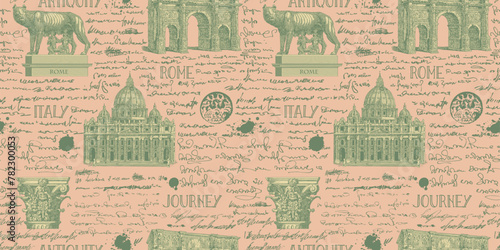 antique italy landmarks in the style of traveler notes and sketches © Олег Резник
