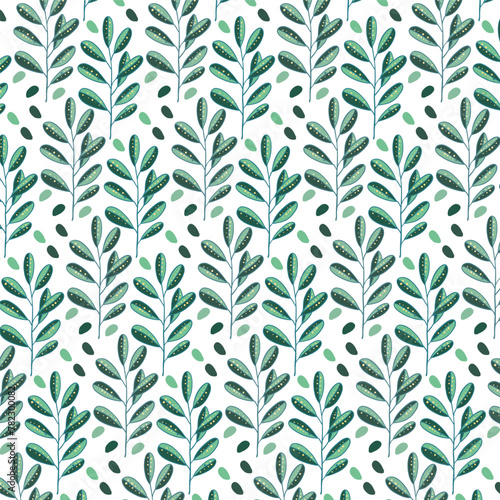 Seamless flowewrs and leaves pattern. Vector illustration © Anastasya