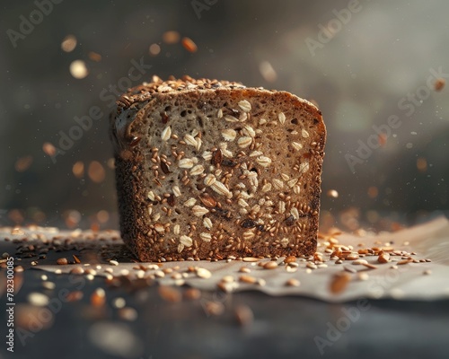 A detailed view of a slice of multigrain bread
