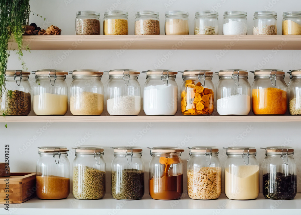 Shelf and space for storing food in the house, organizing pantry space, home interior design Shelf and space for storing food in the house, organizing pantry space, home interior design