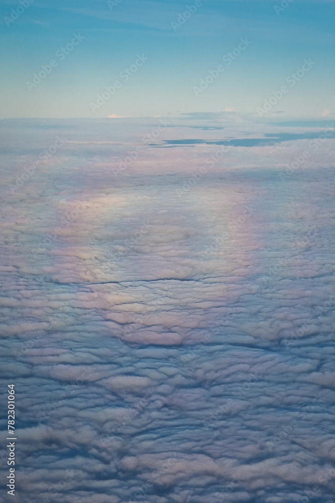 Glory around the shadow of a plane,  optical phenomenon.