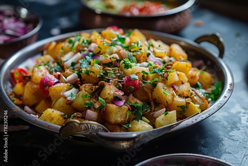Aloo chaat is a popular street food recipe from North India photo