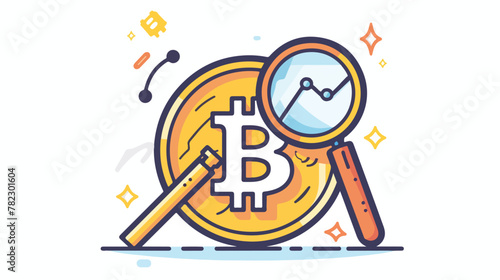 Bitcoin analysis icon. Outline Bitcoin analysis vec