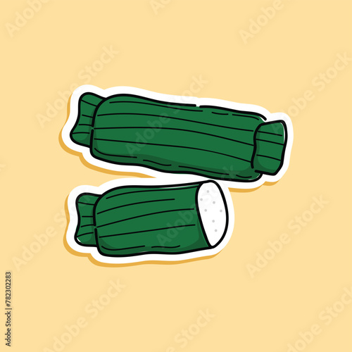 Lontong, a traditional food wrapped in banana leaf. Indonesian traditional food a cooked rice wrapped with banana leaves. Vector illustration design. Yummy Indonesian snack