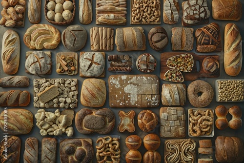 A top-down layout of breads forming the map of the world, highlighting global baking traditions © 220 AI Studio