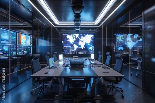 High-tech meeting rooms with video conferencing and technology capabilities allow for seamless communication and collaboration with remote team members. photo