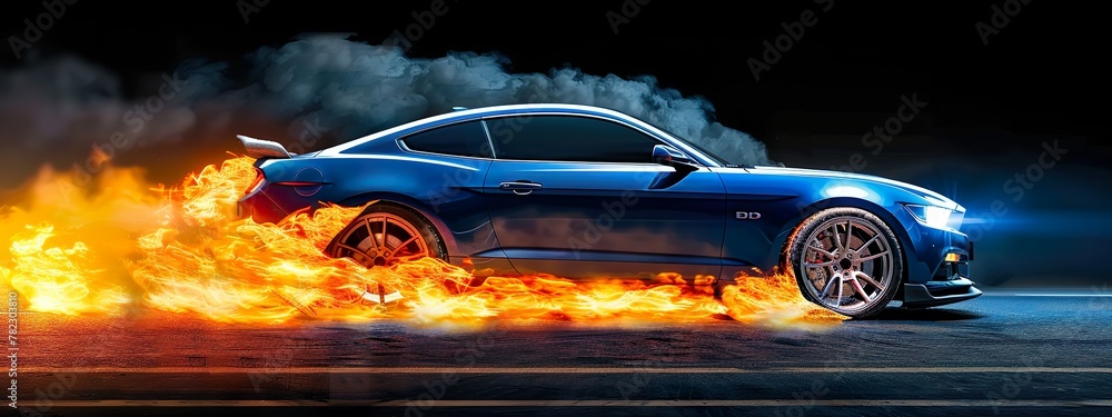 Sports Car in Dramatic Smoke and Light Display Sports Car in Dramatic Smoke and Light Display