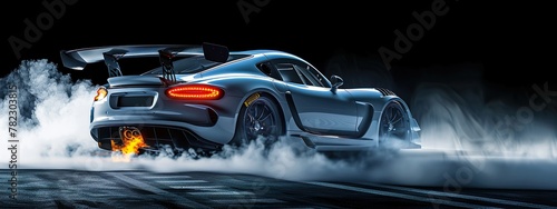 Sports Car in Dramatic Smoke and Light Display