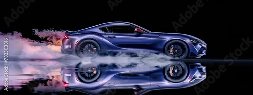 Sports Car in Dramatic Smoke and Light Display