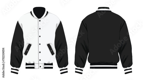 Black and white varsity jacket mockup front and bac photo