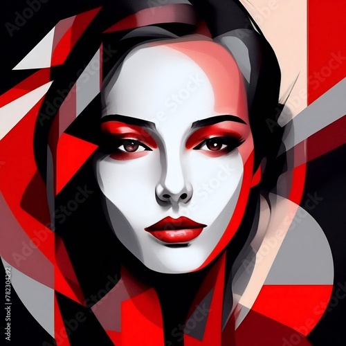  Weibliches Gesicht, Abstraktion in Rot-Schwarz 6. photo