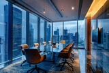Modern glass wall conference room Overlooking the bustling city