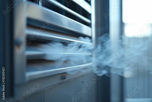 air condition louvers outlet with cold steam, close-up view photo