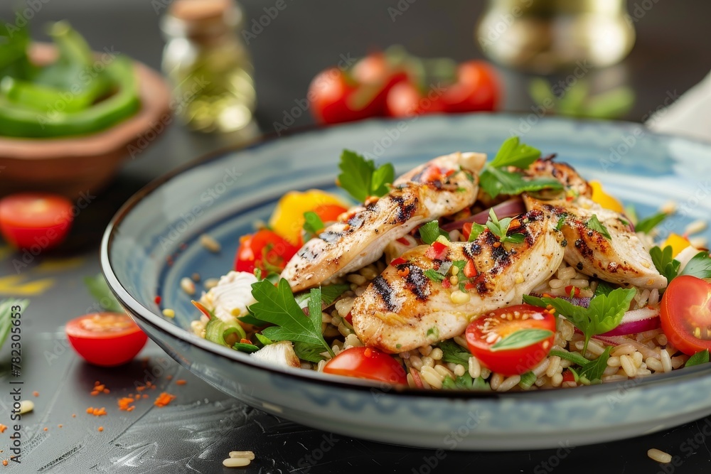 Barley salad with chicken and veggies focusedetatoton the dish Barley salad with chicken and veggies focusedetatoton the dish