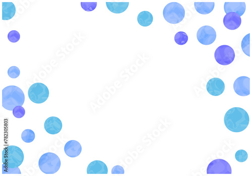手描きの水彩水玉フレーム背景4青色