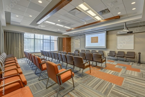 Spacious conference room with comfortable seating and ample space for brainstorming and idea generation.