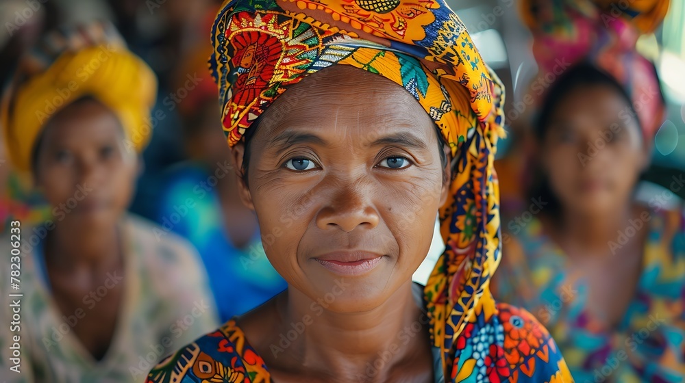 Women of East Timor Timor-Leste. Women of the World. Portrait of an African woman in traditional attire with a colorful headscarf looking at the camera, exuding confidence and culture.  #wotw